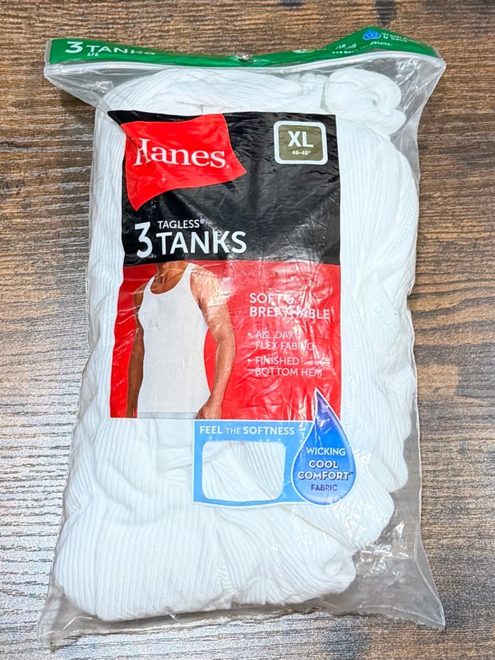 Hanes White XL Tagless Ribbed Tank Tops - 3 Pack